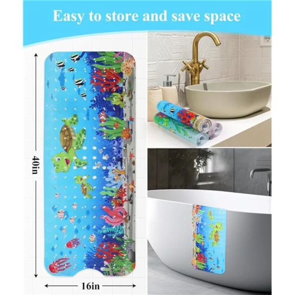 Kids Bath Mat Non Slip Toddler Shower Mat Cartoon Baby Bathtub Suction Cups